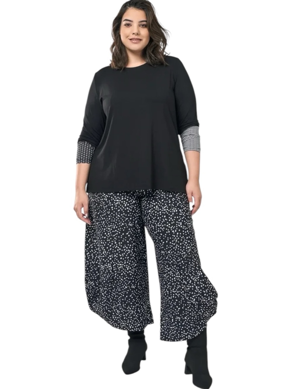 Alembika Tekbika Mono Dot Cuff Tunic Top Black White NWT Size 3 | US 10-12 - Picture 13 of 13